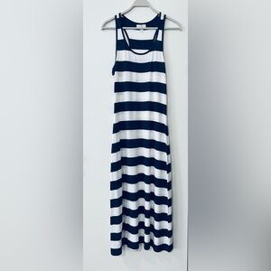 Forever 21, Sleeveless Scoop Neck Blue & White Striped Maxi Racerback Dress